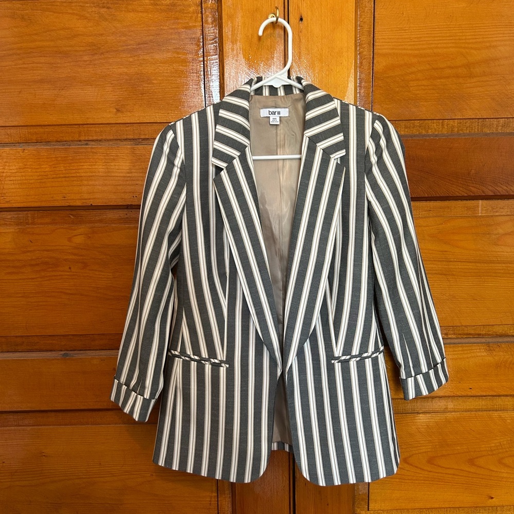 Bar III Black and White Striped Blazer